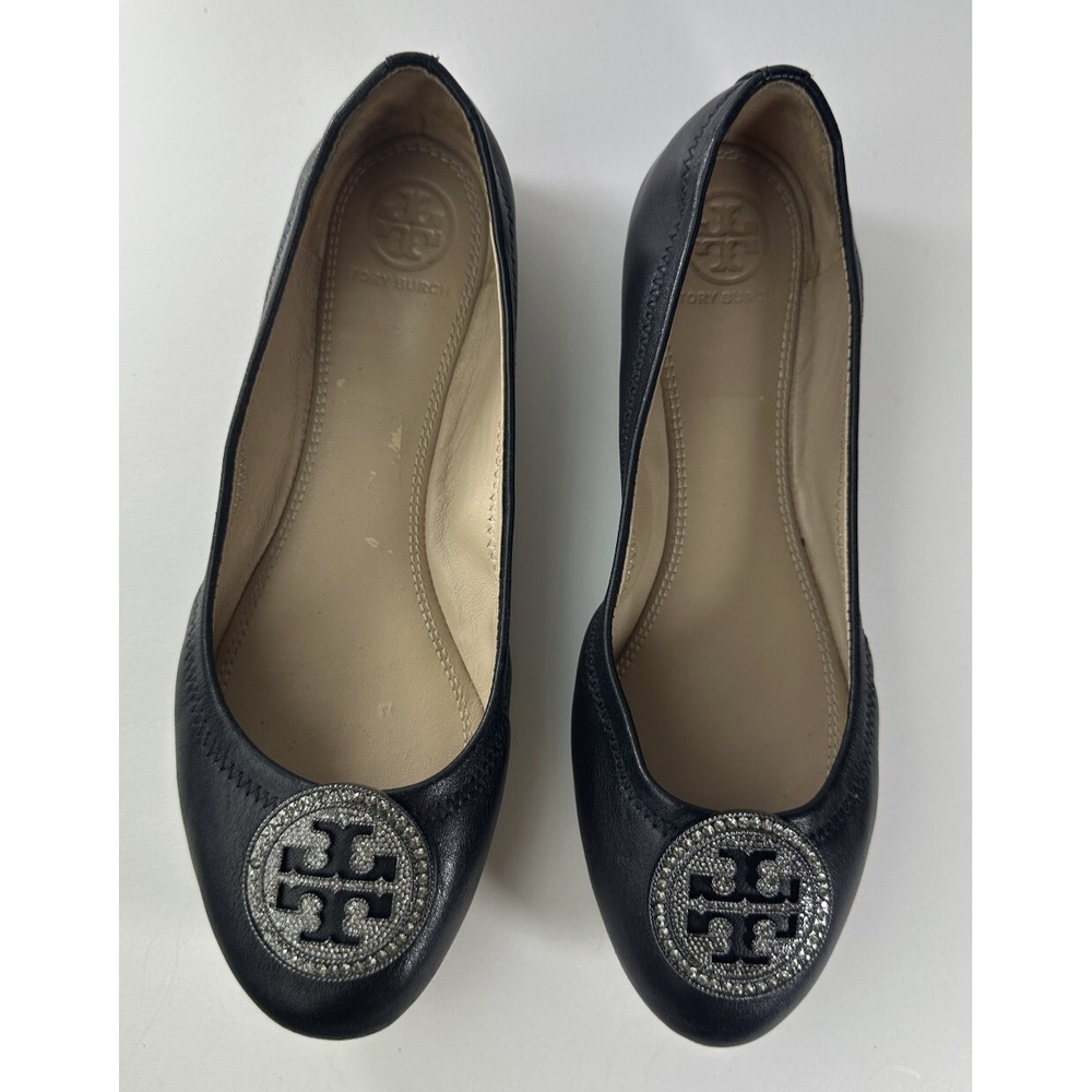 Tory Burch Liana Rhinestone Jewel Embellished Ballet Flats Black Leather Sz 6.5 - Picture 16 of 16